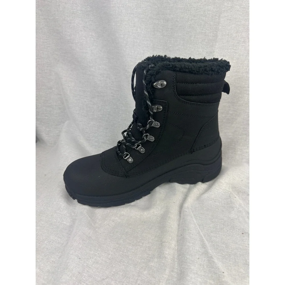 All in Motion Black Winter Boots Thermolite EcoMade Faux Fur Trim Mens‎ 9